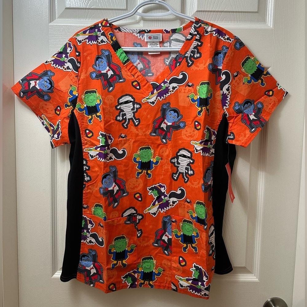 Women’s size large Halloween themed scrub top